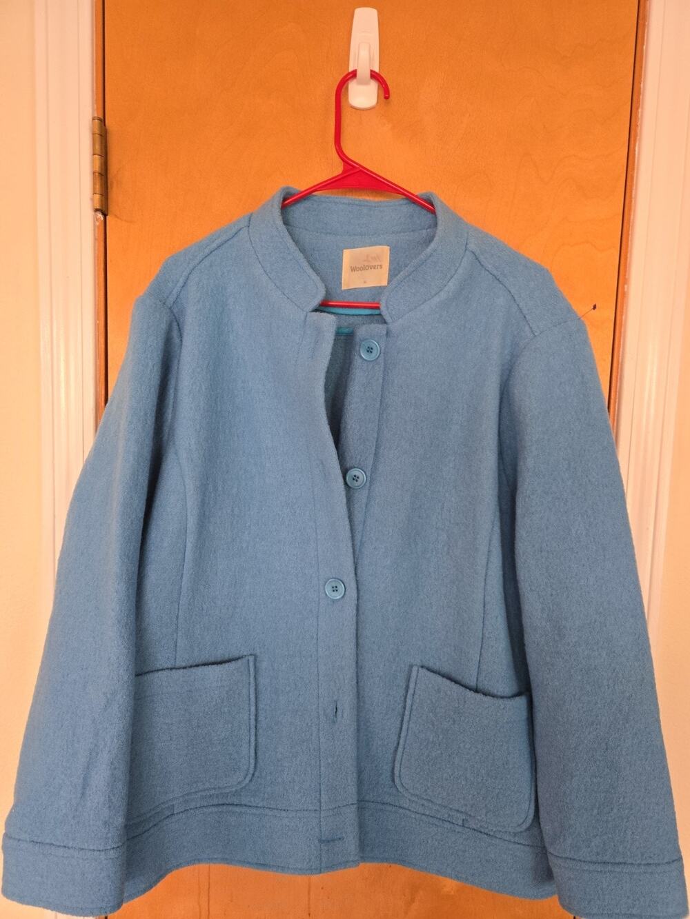 WoolOvers Women's Boiled wool Short Button Coat Village Blue XL